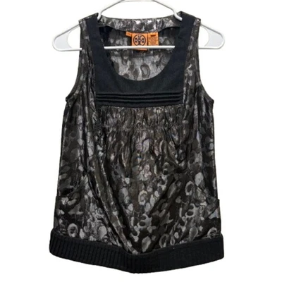 Tory Burch Metallic Leopard Print Jacquard Sleeveless Top Holiday Party Size 2 - Image 1 of 4