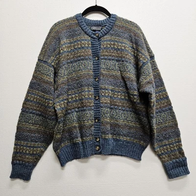 Vintage Lands End Shetland Aztec Stripe Lambswool Sweater United Kingdom LG Read - Image 1 of 4