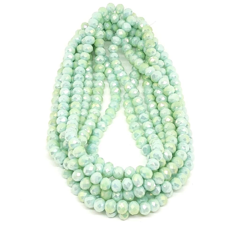 Chinese Crystal 6mm, 10mm Faceted Rondelle Beads Opaque Cool Mint AB - Image 1 of 1