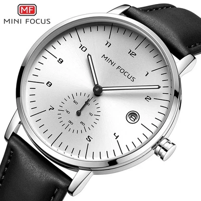 Reloj pulsera MINI FOCUS de cuarzo para hombre de negocios cronógrafo fecha correa de cuero Foto 1 de 4
