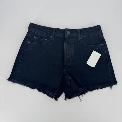 PAIGE Noella Relaxed Cutoff Denim Shorts Black Raw Hem Women's Size 25 NWT - Image 1 of 4
