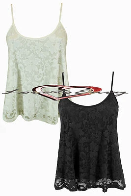 Womens Elegant Floral Lace Scoop Neck Cropped Strappy Swing Cami Vest Top 8-20 - Image 1 of 4