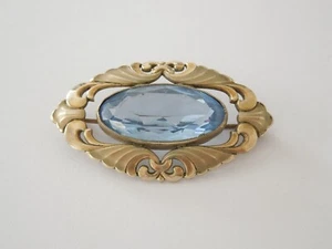 Antique Brooch Gemstone Blue Doublé 10.1 g/4.6 x 2.6 cm - Picture 1 of 7