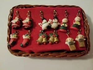 1980s Christmas Earring Assortment 6 Pairs Pierced Ears Santa Mrs Snowman Bells - Picture 1 of 3