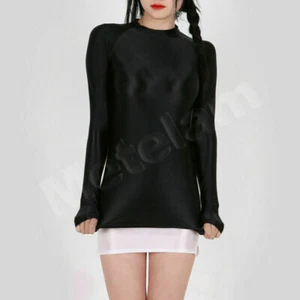 Mujeres Satén Brillante Look Húmedo Yoga Gimnasio Calce Ajustado Camiseta Prendas para el torso Blusa Elastizada Camisas - Imagen 1 de 23