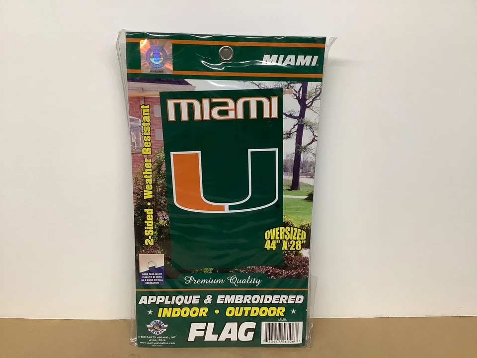 NCAA University of Miami Hurricanes 44x28 2 Sided Applique Wall Banner