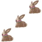  Set of 3 Straw Rabbit Ornament Garden Animal Sculptures Rustic Dining Table