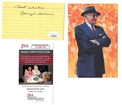 George Halas SIGNED Chicago Bears Football HOF Coach 3x5 cut & Postcard JSA COA - Image 1 of 4