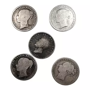 Royaume-Uni 1 shilling argent Georges IV / Victoria - LOT 5 monnaies diverses - Foto 1 di 2