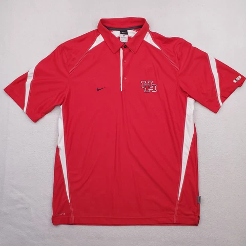 Nike University Of Houston Cougars Polo Mens Sz L Red Short Sleeve Shirt Dri Fit Cover