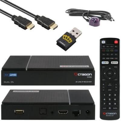 Octagon SX888 V2 4K UHD Linux OS H.265 HDMI USB TV IP Receiver mit WLAN Stick - Bild 1 von 4