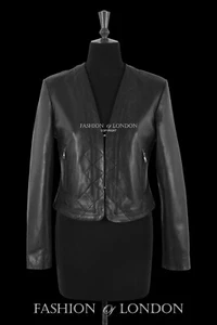 Ladies Real Lamb Shrug Cropped Jacket 3/4 Sleeves Slim Fit Bolero Leather Jacket - Picture 1 of 6