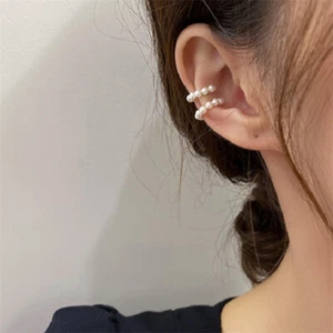 Pearl Ear Cuff Clip Earrings Non-Piercing Bone C-shaped Minimalist Earrings - Picture 1 of 5