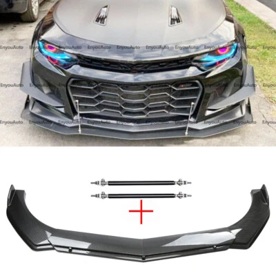 For Chevrolet Corvette Front Bumper Lip Spoiler + Strut Rods Carbon Fiber Foto 1 de 4