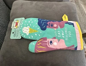 ¡NUEVO CON ETIQUETAS! GUANTE AZUL HORNO W ""LET'S EAT YOUR FEELINGS TOO"" ¡TAN LINDO! - Imagen 1 de 7