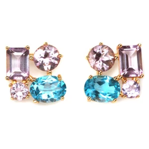 925 Plata de Ley Suizo Azul, Rosa Myatic Topacio Morado & Amatista Pendientes - Imagen 1 de 4