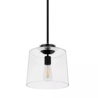 Hampton Bay  Mullins 10 in. 1-Light Coal Pendant Hanging Light Clear Glass New - Image 1 of 2