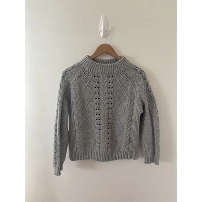 J. Suéter Cuello Simulado Tejido Cable Crew Gris Claro Algodón Nylon Lana Merino Talla M Foto 1 de 4