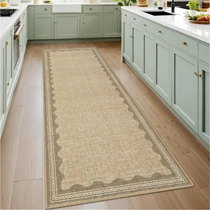 2x6 Runner Rug for Hallway Washable Kitchen Rugs Non Slip Solid Tan Jute Digi... - Picture 1 of 4