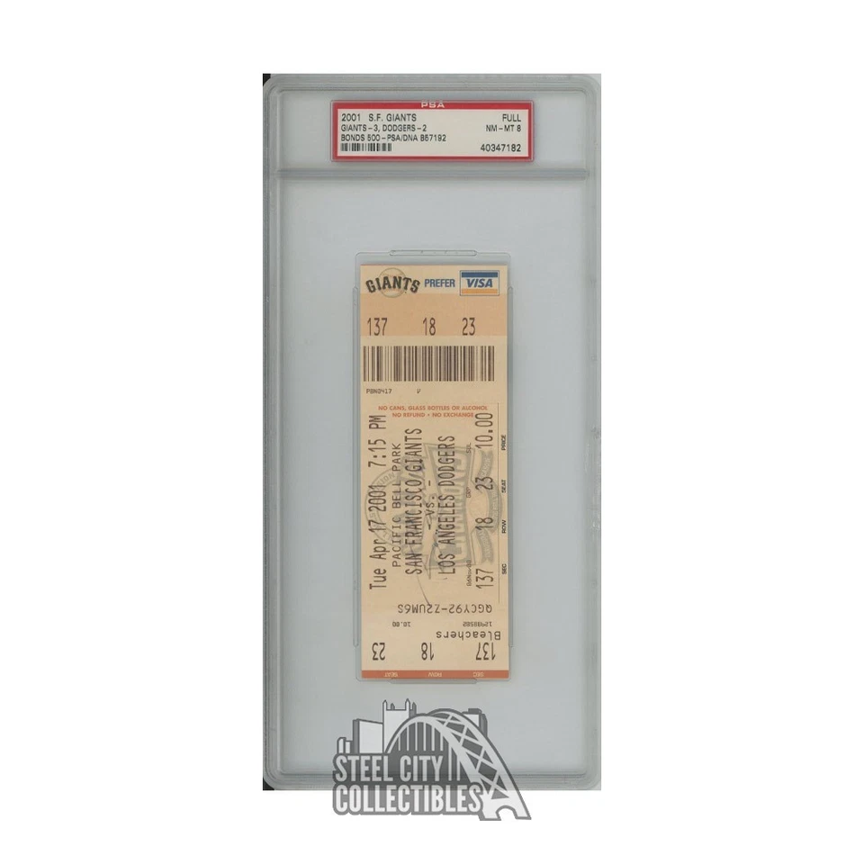 Barry Bonds Autographed San Francisco 500 Home Run 2001 Ticket -PSA/DNA 8(Faded) - Image 1 of 1