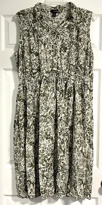 Vestido Erika Mujer Talla XL Sin Mangas Verde Blanco Floral Botones Midi Elástico Foto 1 de 4