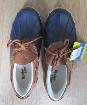 Botas de zapatos a prueba de agua Duck, Western Chief, azul marino/marrón, talla 8, NUEVAS (LEER MÁS ABAJO) Foto 1 de 4