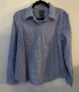 CHAPS Classics Women No Iron Shirt Blue Striped Button Blouse Long Sleeve Sz XL - Picture 1 of 5