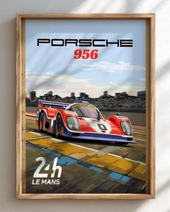 Vintage 956 Racing Car Poster - 1982 Le Mans Motorsport Wall Art Decor - Picture 1 of 5