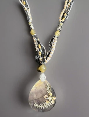 Long EAST Cream Tones Abalone Pendant Bead Multi Strand Statement Necklace 23 - Image 1 of 4