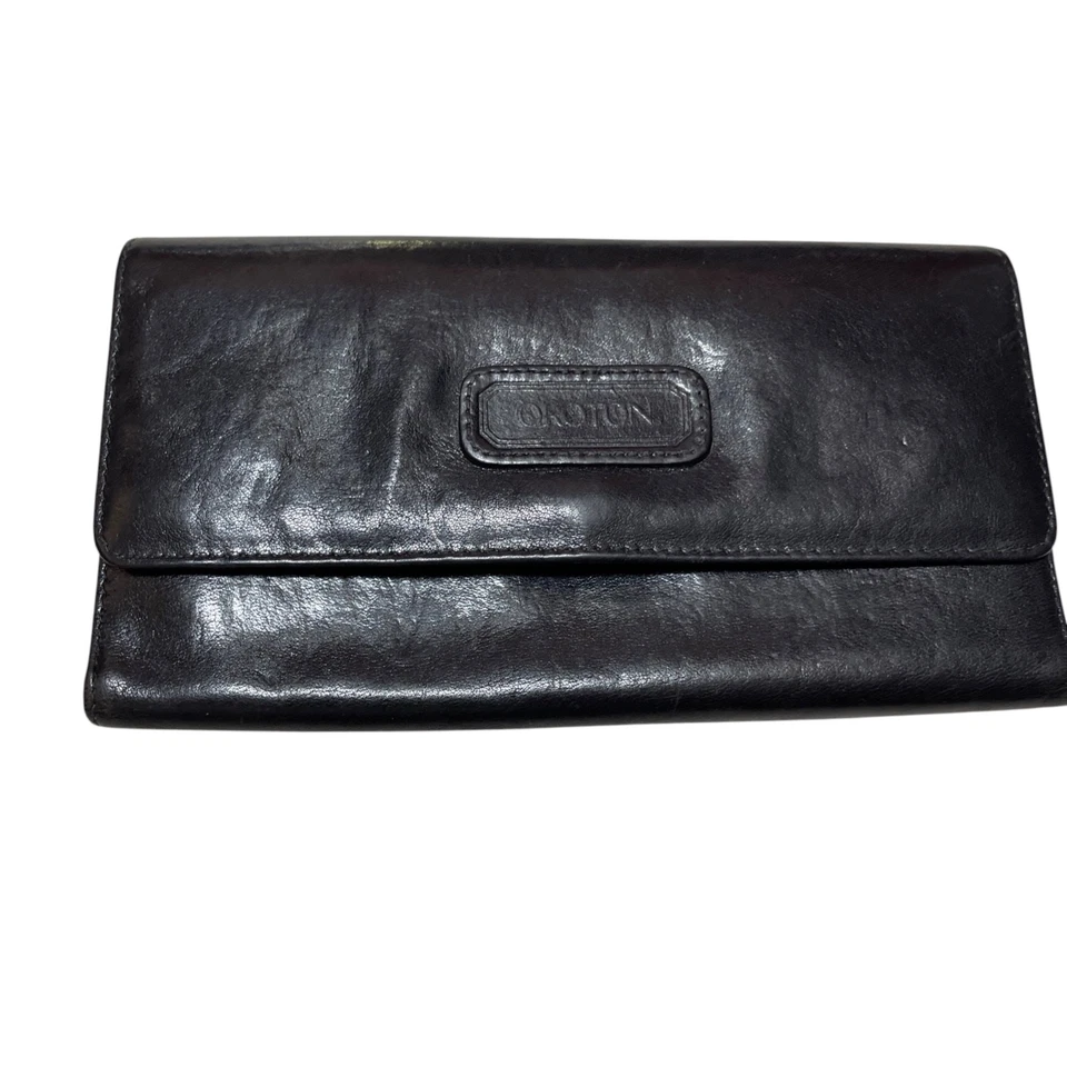 Oroton Black Wallet Tri Fold Leather Womens - Image 1 of 4