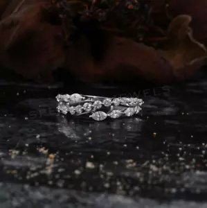 Marquise Round Lab Grown CVD Diamond Ring 14k White Gold Anniversary Gift 0.97Ct - Picture 1 of 9