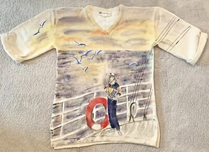 Maglione donna Marguerita dipinto a mano taglia M/L barca a vela acqua stampa all over - Foto 1 di 13