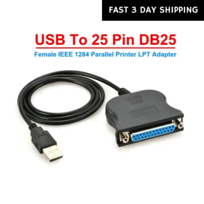 USB to 25 Pin DB25 Female IEEE 1284 Parallel Printer LPT Adapter Print Converter - Image 1 of 4