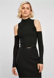 Urban Classics Damen Ladies Rib Knit Cut Out Sleeve Longsleeve Black - Bild 1 von 7