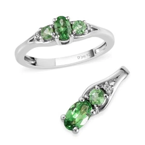 0.80ctw Tsavorite & Zircon Ring & Pendant Set Platinum Plated Size 7 - Picture 1 of 7