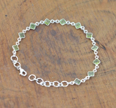 Green Peridot Gemstone Bracelet 925 Sterling Silver Handmade Bracelet For Her - Image 1 of 4