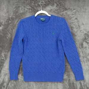 Polo Ralph Lauren Sweater Cable Knit Blue Cotton Crewneck Boys Youth Large - Picture 1 of 9