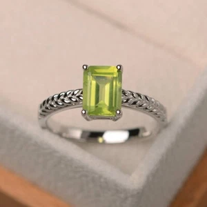 Art Deco Peridot Women Ring Natural Emerald Gemstone 925 Sterling Silver Ring - Picture 1 of 5