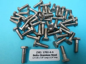 1/4”-28 Stainless Steel Bolts 7/8” Long x 1/4" Grip w/Extra Long Thread Aircraft - Picture 1 of 2