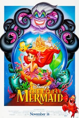 1989 Walt Disneys The Little Mermaid Movie Poster 11X17 Ariel Ursula Sebastian🍿