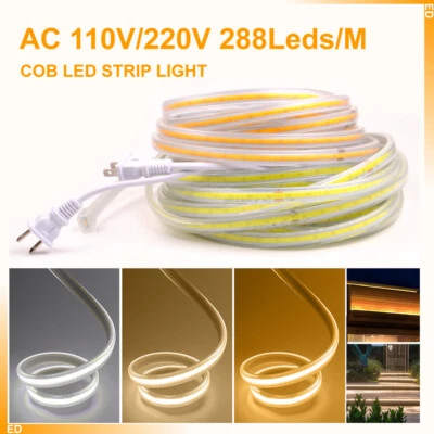 High Density Linear lighting 288 COB LED Strip Light AC 110V 220V US EU Plug - Image 1 of 4