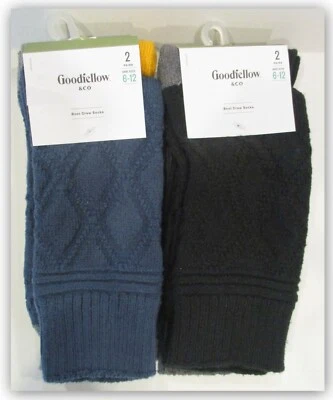 Meias masculinas Goodfellow Boot Crew 6-12/4 PARES texturizadas azul/cinza e preto/cinza - Imagem 1 de 4