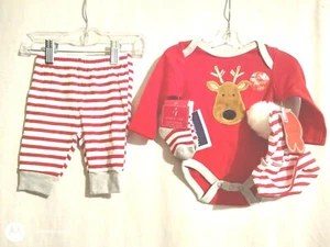 3 month Baby Essentials boy red christmas bodysuit&red&white pants hat,&socks - Picture 1 of 6