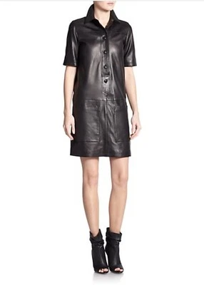 Nuevo con etiquetas Vestido Camisa Túnica Burberry $1150 Araminta Prorsum Cuero, Negro Talla 6 Foto 1 de 4