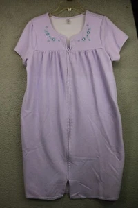 Pink K Women's Purple Full Zip Embroidered Pajama Gown-Medium-Pockets - Picture 1 of 11