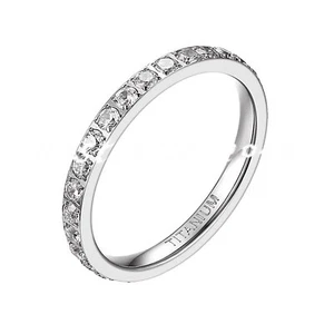 2mm Women Titanium Engagement Ring Cubic Zirconia Eternity Wedding Band Sz# 4-12 - Picture 1 of 11