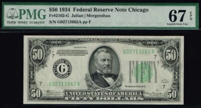 $50 1934 Chicago FRN. Fr. 2102-Gdgs. TOP POP NOTE. PMG 67 EPQ - Image 1 of 3