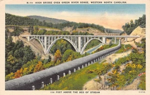Postal NC: Puente sobre Green River Gorge, Carolina del Norte, lino vintage - Imagen 1 de 2