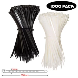 1000 Pack 8" Inch Nylon Plastic Cable Zip Ties 30lbs 200mm Wire Tie Wrap Straps - Picture 1 of 12