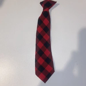 Little Boys Clip On Tie Buffalo Print Red Black Check - Picture 1 of 4